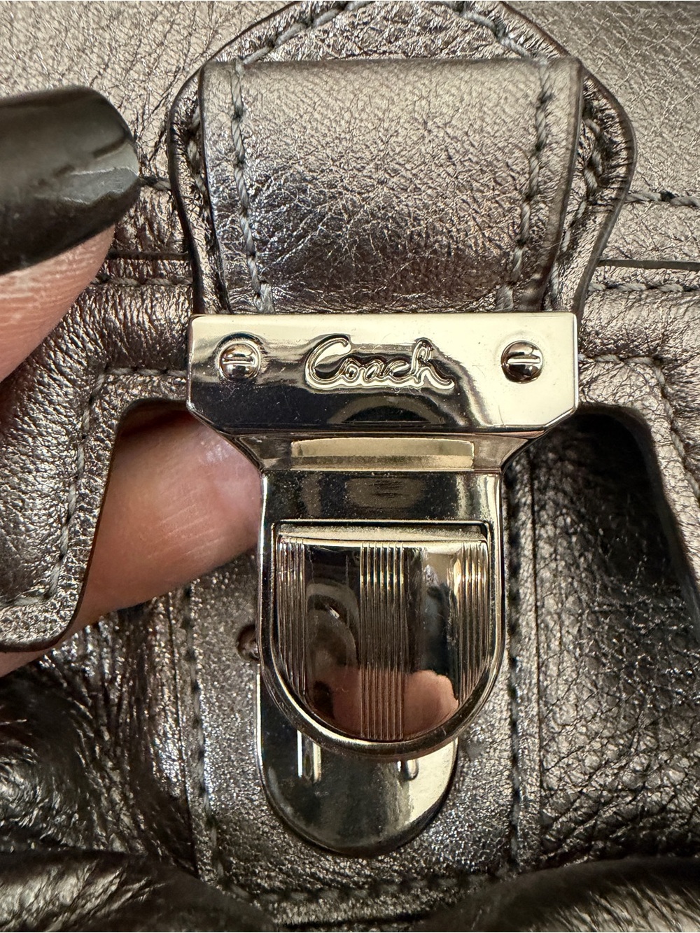 Coach Metallic Silver Leather Tote with Front Flap Pocket - Picture 6 of 7